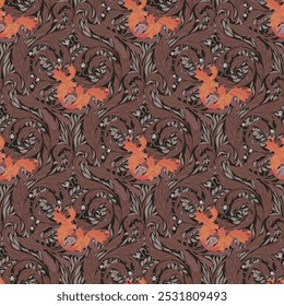 Padrão sem emenda vintage floral para papéis de parede retro. Encantado Flores Vintage. O movimento das artes e ofícios é inspirado. Design para papel de embrulho, papel de parede, tecidos