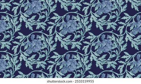 Floral vintage seamless pattern for retro wallpapers. Enchanted Vintage Flowers. Arts and Crafts movement inspired. Design for wrapping paper, wallpaper