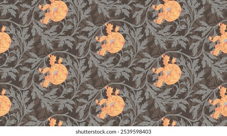 Floral vintage seamless pattern for retro wallpapers. Enchanted Vintage Flowers. Arts and Crafts movement inspired. Design for wrapping paper, wallpaper