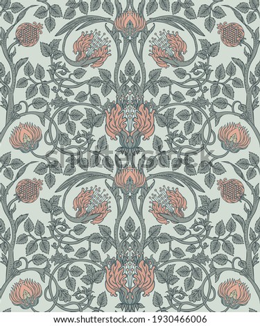 Floral vintage seamless pattern for retro wallpapers. Enchanted Vintage Flowers.  Arts and Crafts movement inspired. Design for wrapping paper, wallpaper, fabrics and fashion clothes.
