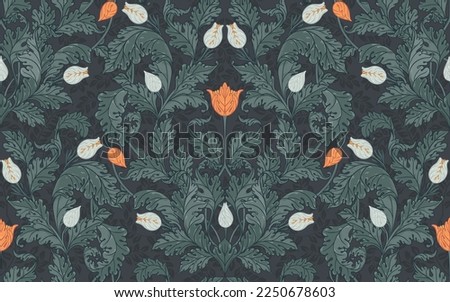Floral vintage seamless pattern for retro wallpapers. Enchanted Vintage Flowers.  Arts and Crafts movement inspired. Design for wrapping paper, wallpaper, fabrics and fashion clothes.