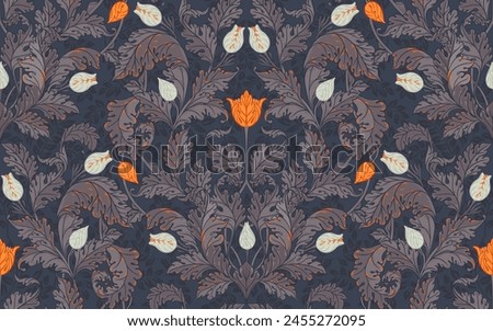 Floral vintage seamless pattern for retro wallpapers. Enchanted Vintage Flowers. Arts and Crafts movement inspired. Design for wrapping paper, wallpaper, fabrics and home decor