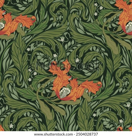 Floral vintage seamless pattern for retro wallpapers. Enchanted Vintage Flowers. Arts and Crafts movement inspired. Design for wrapping paper, wallpaper, fabrics