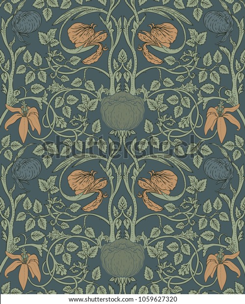 Floral
vintage seamless pattern for retro wallpapers. Enchanted Vintage
Flowers.  Arts and Crafts movement
inspired.