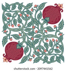 Floral vintage seamless pattern for silk square scarf. Enchanted Vintage Flowers.  Arts and Crafts movement inspired. Design for wrapping paper, wallpaper, fabrics and fashion clothes.