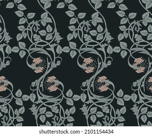 Floral vintage seamless pattern for silk square scarf. Enchanted Vintage Flowers.  Arts and Crafts movement inspired. Design for wrapping paper, wallpaper, fabrics and fashion clothes.