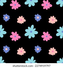 Patrón inoxidable de vintage floral. Fondo vectorial de verano. Impresión textil retro de la flor hippie. Papel de la pared de Groovy.