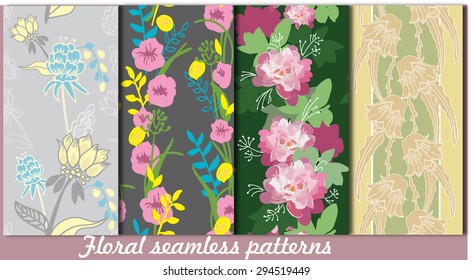 Floral vintage seamless patterns set