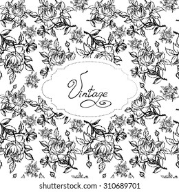 Floral vintage vector background with hand-drawn roses in shabby chic style