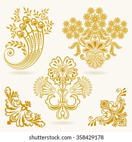 Floral vintage vector design elements isolated on white background. Set 36.