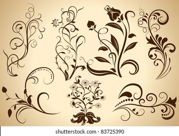 Floral vintage vector design elements.