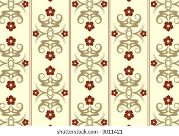 Floral vintage wallpaper pattern with three colors