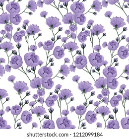 Floral violet purple soft light green seamless vector pattern with flower, leaves, dots, soft color, tenderness, green