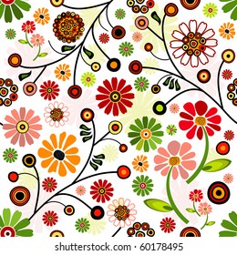 Floral vivid seamless pattern with colorful flowers (vector)