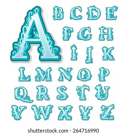 Floral volume glossy font. Vector illustration