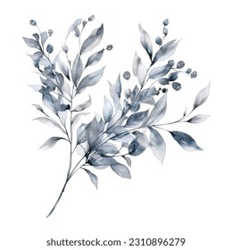 floral waercolor smoky gray leaves and twig