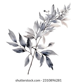 floral waercolor smoky gray leaves and twig