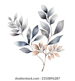 floral waercolor smoky gray leaves and twig