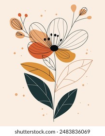 Floral wall art design vector. Abstract art background for canvas prints, wallpaper and home decor.