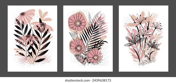 Floral wall art pink and black color