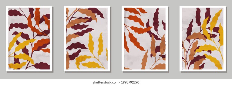 Floral wall art prints collection. Spring twigs with foliage. Sage foliage tropical botanical patterns. Willow plant covers. Leaves vector illustration. vector design..