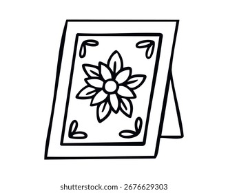Blumen Wandrahmen Kunst Linie Kunst Umriss, monochrom handgezeichnet. Vektorgrafik.