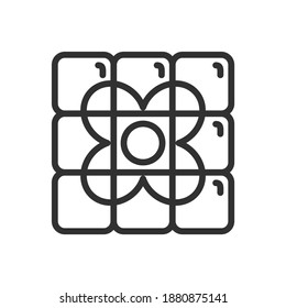 baldosas de pared floral, icono lineal. Trazo editable