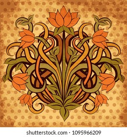 Floral wallpaper in art nouveau style, vector illustration