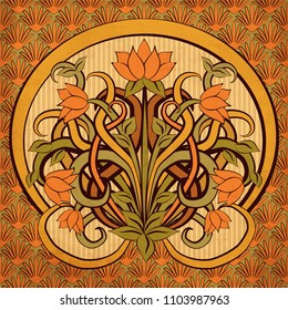 Floral wallpaper in art nouveau style, vector illustration