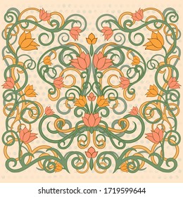 Floral wallpaper in art nouveau style, vector illustration