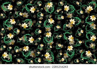 Floral wallpaper and bed linen print. Seamless pattern with spring narcissus. Beautiful summer flowers background with flowing texture. Creative botany banner.
