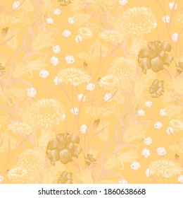 Floral Wallpaper with Big Flowers. Seamless Pattern with Daisy Flowers for Tablecloth Blouse Wallpaper. Vector Seamless Flowers. Modern Pattern. Colorful Rapport.