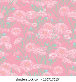 Floral Wallpaper with Big Flowers. Seamless Pattern with Daisy Flowers for Skirt Print Dress. Colorful Rapport. Vector Seamless Flowers. Modern Pattern.