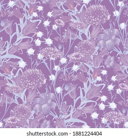 Floral Wallpaper with Big Flowers. Seamless Pattern with Daisy Flowers for Shirt Cloth Swimwear. Colorful Rapport. Modern Pattern. Vector Seamless Flowers.