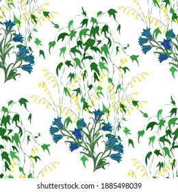 Floral Wallpaper with Big Flowers. Seamless Pattern with Daisy Flowers for Print Curtains Textile. Colorful Rapport. Modern Pattern. Vector Seamless Flowers.