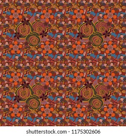 Floral wallpaper in brown, red and pink colors. Vector striped seamless pattern with rose flowers and leaves. Decorative ornament for fabric, textile, wrapping paper. Oriental seamless pattern.