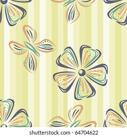 Floral wallpaper with butterfly. Seamless
