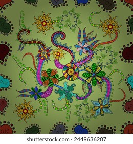 Floral wallpaper. Colorful ornamental border. Indian ornament. seamless pattern. vector illustration on pleasant colors.