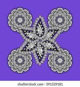Floral wallpaper. Damask background. Violet and white floral ornament in baroque style. Mandalas element on violet and white background.