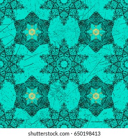 Floral wallpaper. Dark blue and golden floral ornament in baroque style. Dark element on blue and dark background. Damask background.