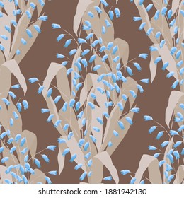 Floral Wallpaper with Lily Flowers. Seamless Pattern with Wild Flowers for Skirt Print Curtains. Modern Pattern. Colorful Rapport. Vector Seamless Texture.