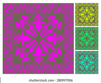 Floral wallpaper pattern vector illustration Floral background Ornamental modern flower designs in neon colors Swirly plants vignette Seamless pattern 4 decorate wall, tiles, carpets, fabric print 