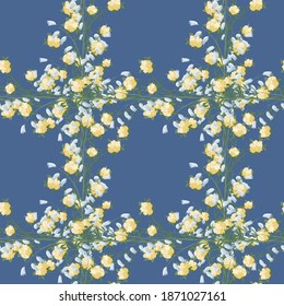 Floral Wallpaper with Realistic Flowers . Seamless Pattern with Wild Flowers for Skirt Dress Print. Trendy Pattern. Colorful Trendy Rapport. Vector Seamless Texture in Vintage Style.