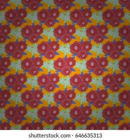 Floral wallpaper in red, green and orange colors. Vector striped seamless pattern with flowers. Traditional oriental seamless paisley pattern. Decorative ornament for fabric, textile, wrapping paper.