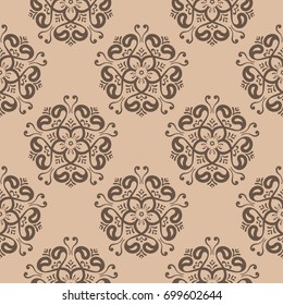 Floral wallpaper seamless pattern. Brown ornamental background. Vector illustration