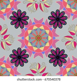 Floral wallpaper. Seamless pattern. On colorful background. Colorful ornamental border. Vector illustration. Indian ornament.