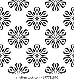 Floral wallpaper seamless pattern. Ornamental black and white background. Vector illustration