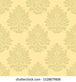 Floral Wallpaper in vector. Damascus. Pastel shades of yellow. Classic vintage ornament in the Rococo style