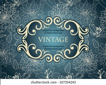 Floral wallpaper with vintage frame. Seamless texture. Can be used as invitation, business card etc.