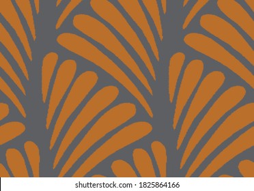 floral warp print ikat pattern design hand draw rust and gray  vector simple and elegance retro leaf  seamless Pattern . geometric folklore ornament. Memphis vintage